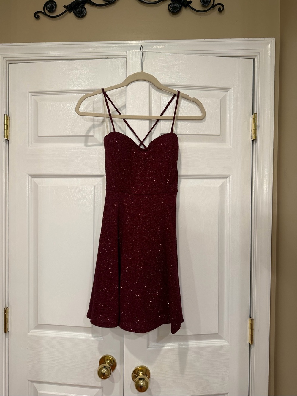 Sparkling Burgundy Strappy A-Line Dress